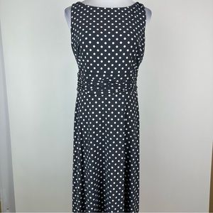 Lauren Ralph Lauren Gray White Polka Dot Jersey Dress Size 10